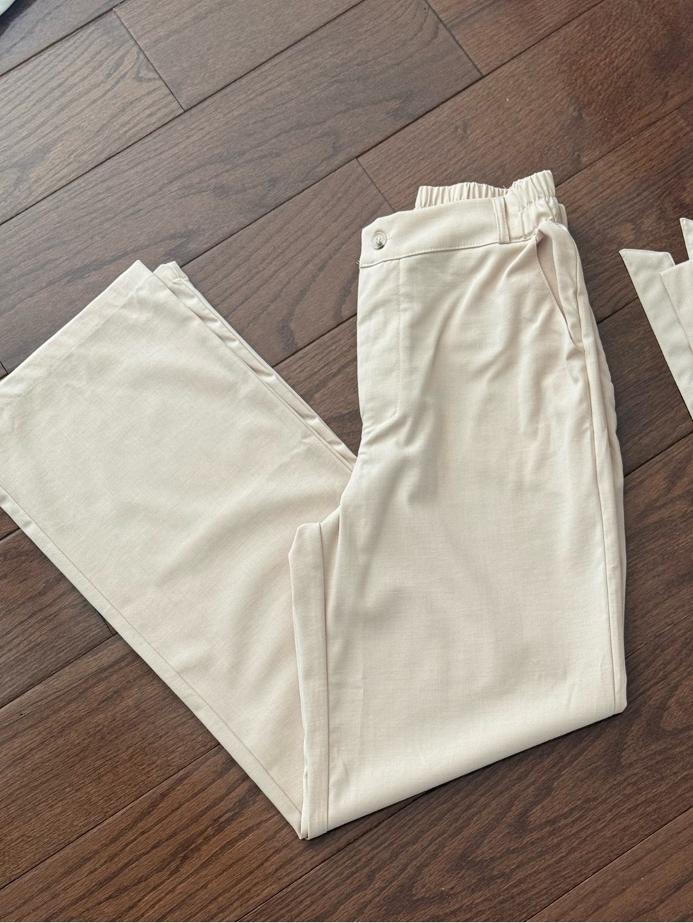 Women's Straight-Leg Elastic Waist Trousers in Light Cream